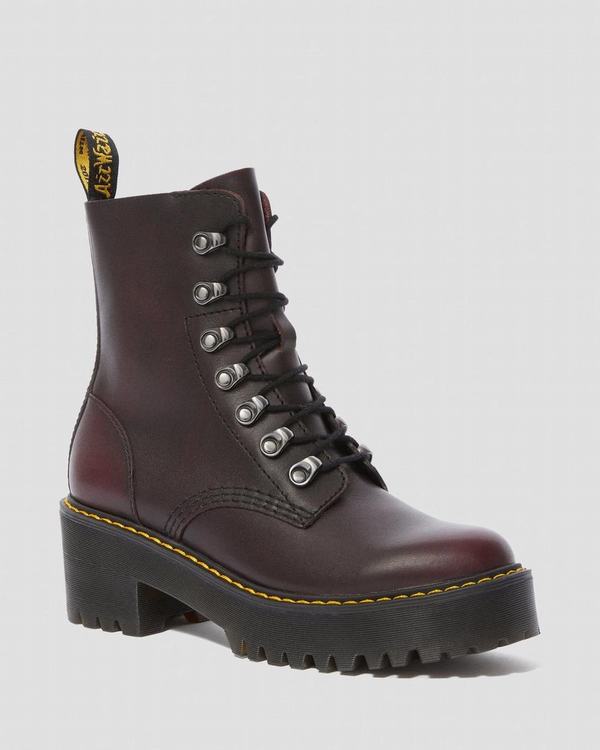 Dr Martens Dámské Boty Na Vysokém Podpatku Leona Vintage Vínové, CZ-089746